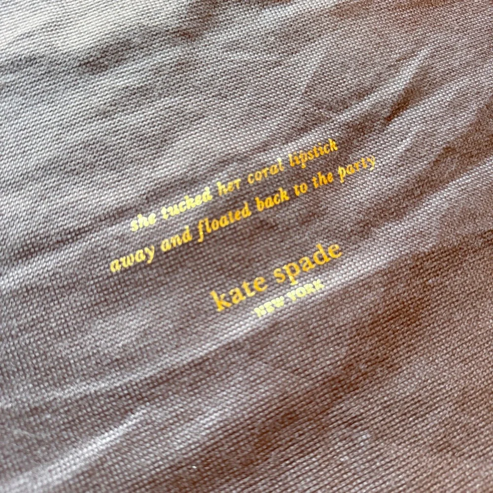 Kate Spade New York Brown Dust Bag Pink Drawstring Coral Lipstick Quote Large